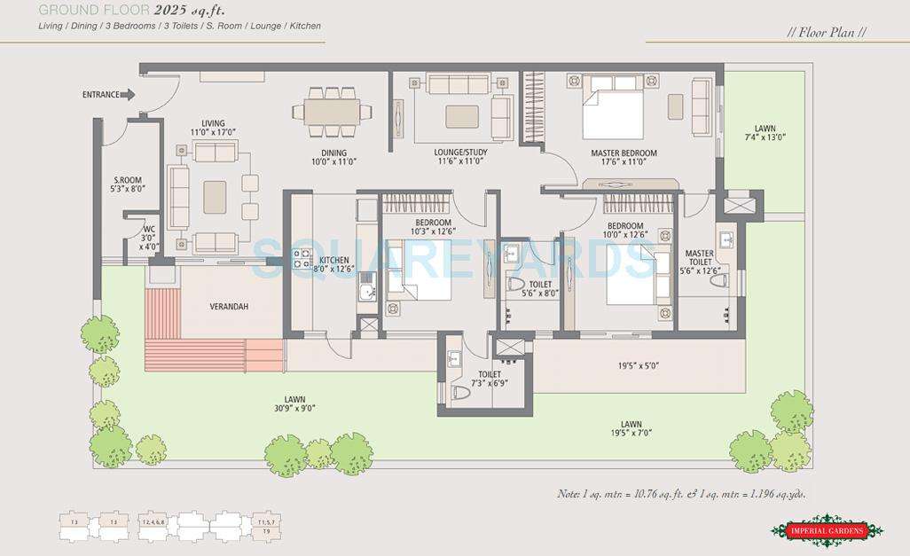 3 BHK 2025 Sq. Ft. Apartment in Emaar Imperial Gardens