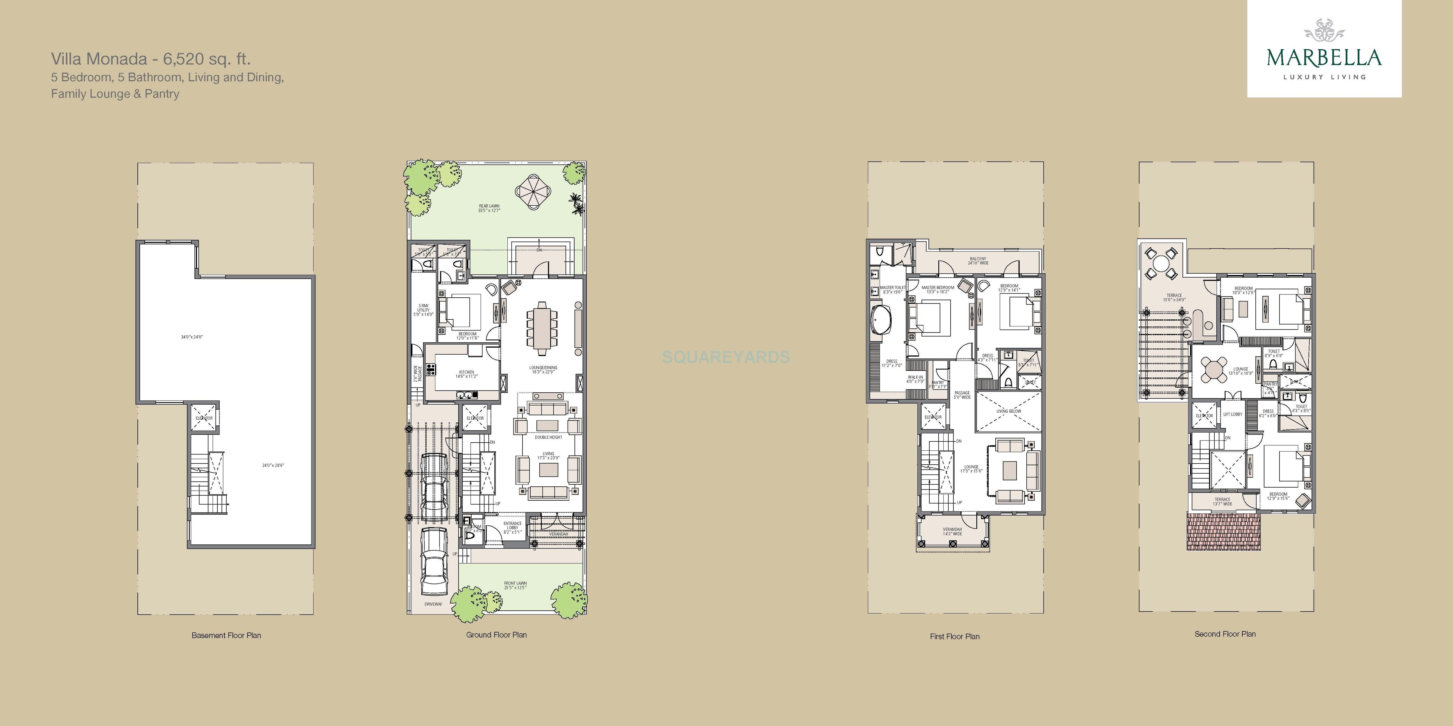 Floor plan of 5 BHK 6520 Sq. Ft. Villa in Emaar Marbella, Gurgaon