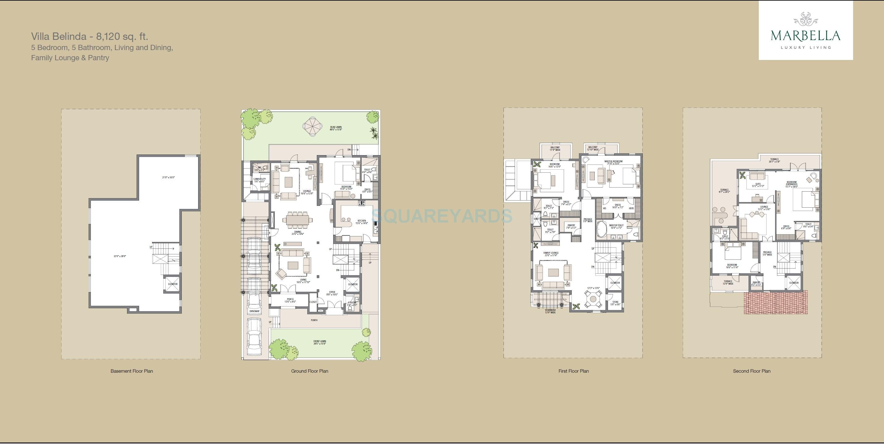 Floor plan of 5 BHK 8120 Sq. Ft. Villa in Emaar Marbella, Gurgaon
