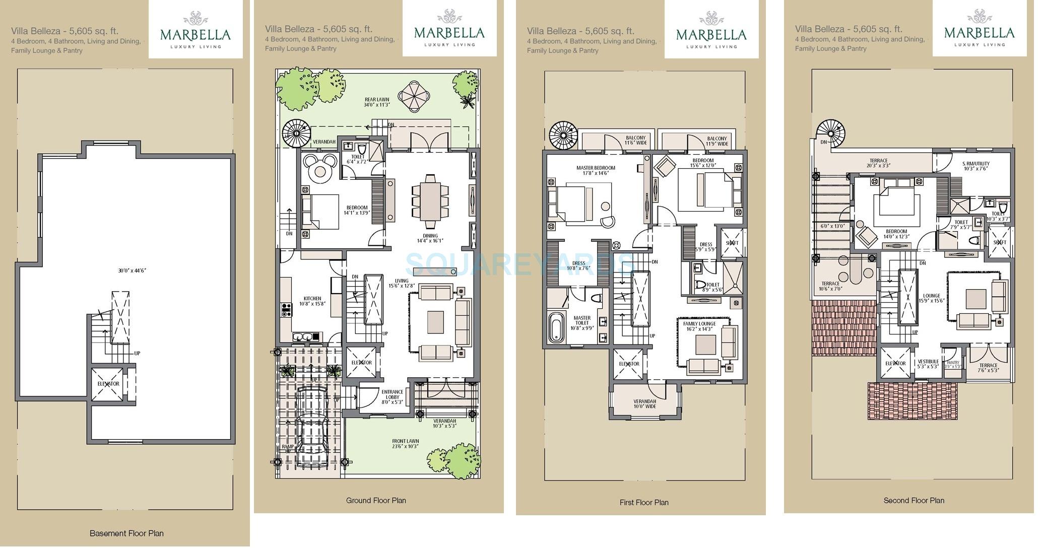 Floor plan of 4 BHK 5605 Sq. Ft. Villa in Emaar Marbella, Gurgaon