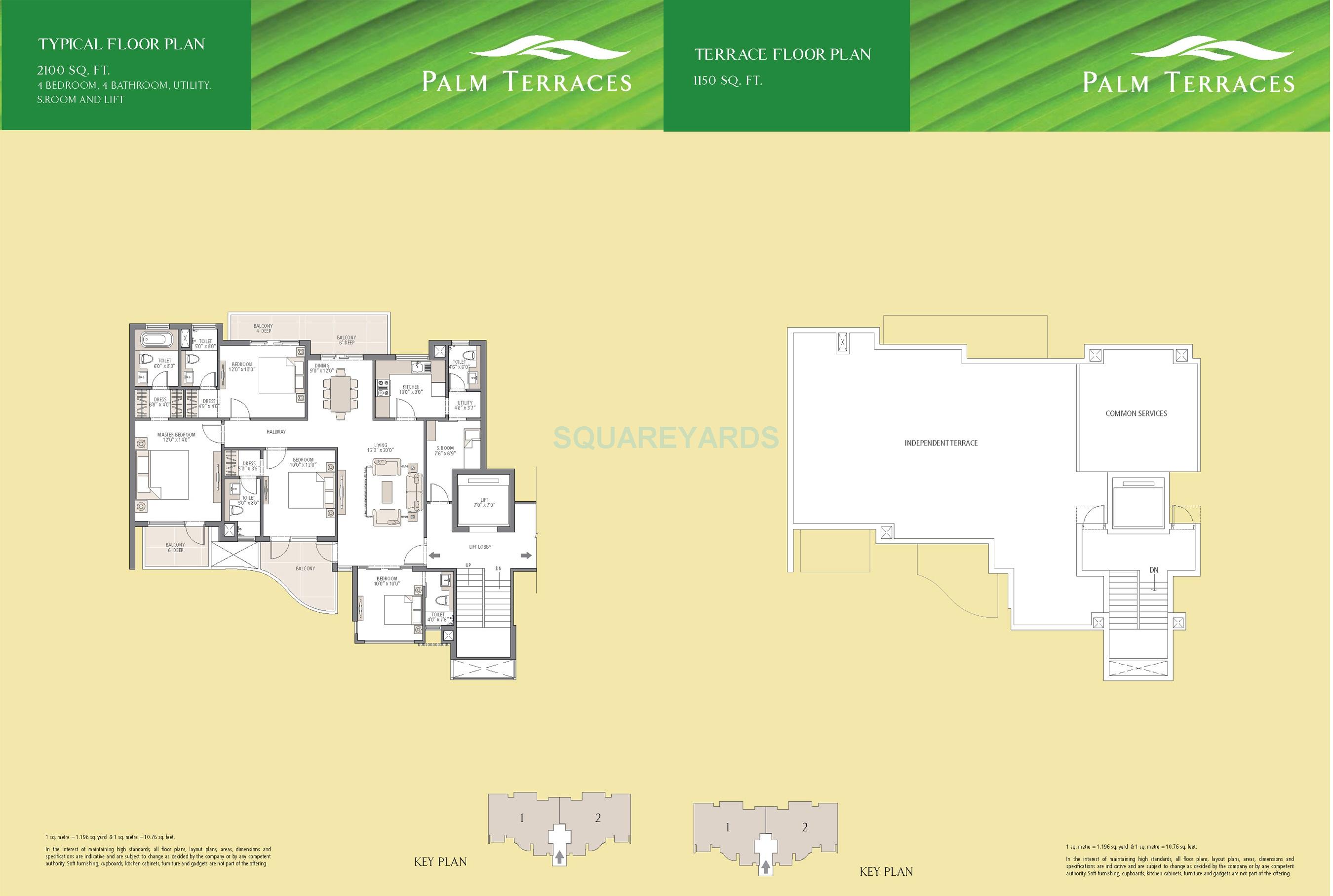 4 BHK 2100 Sq. Ft. Apartment in Emaar Palm Terraces