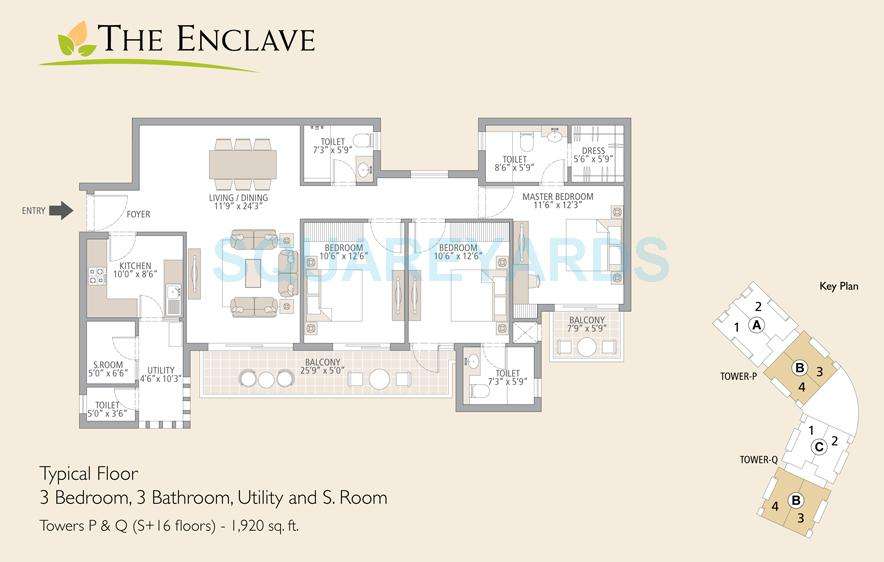emaar mgf the enclave apartment 3bedroom 3bathroom utility and s room 1920sqft 1