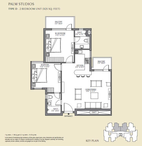 2 BHK 1125 Sq. Ft. Apartment in Emaar MGF The Palm Drive Studios