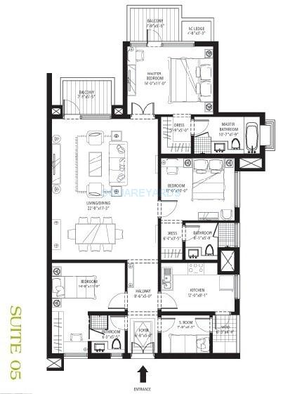 Floor plan of 3 BHK 1950 Sq. Ft. Apartment in Emaar The Palm Drive-The Premier Terraces, Gurgaon