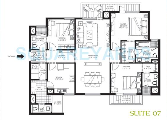 Floor plan of 3 BHK 2125 Sq. Ft. Apartment in Emaar The Palm Drive-The Premier Terraces, Gurgaon