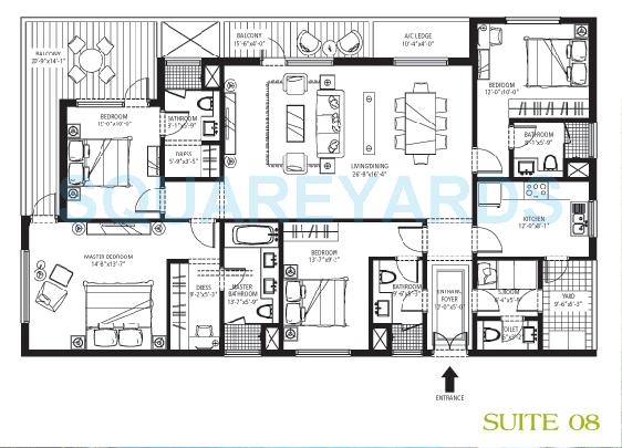 Floor plan of 4 BHK 2625 Sq. Ft. Apartment in Emaar The Palm Drive-The Premier Terraces, Gurgaon
