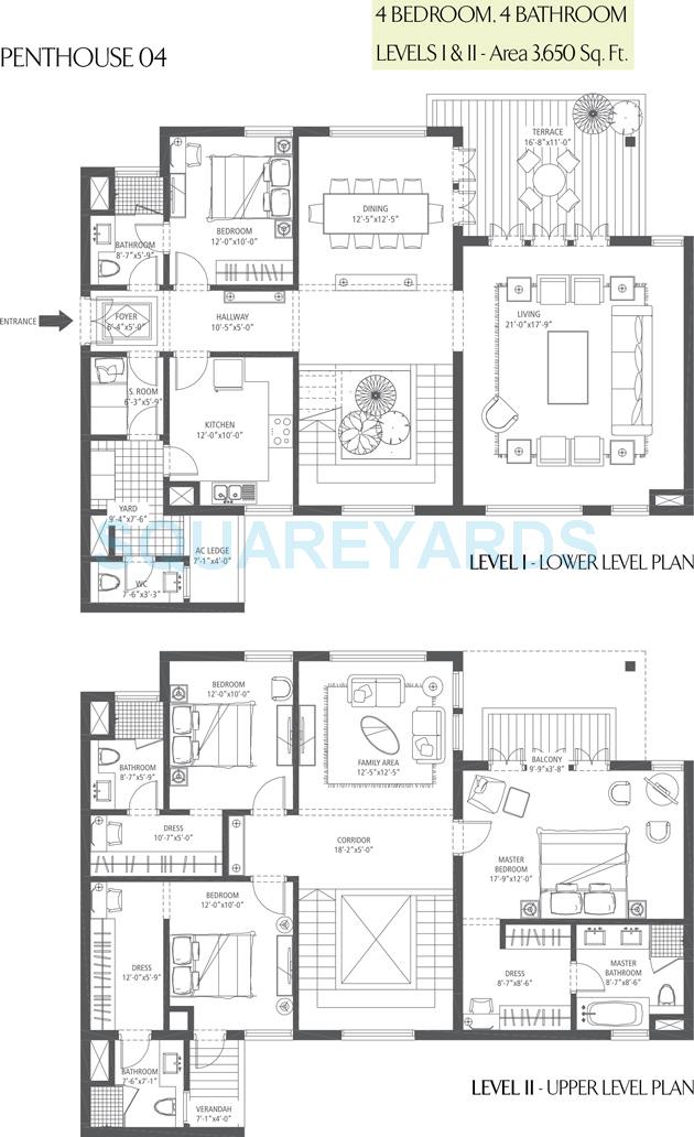 Floor plan of 4 BHK 3650 Sq. Ft. Penthouse in Emaar The Palm Drive-The Premier Terraces, Gurgaon