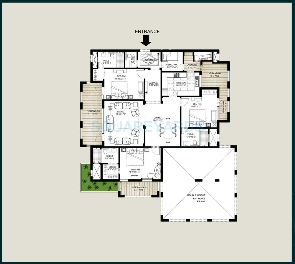 Floor plan of 3 BHK 2875 Sq. Ft. Apartment in Emaar The Palm Springs, Gurgaon