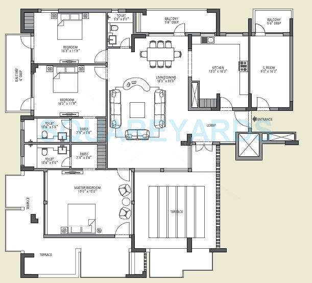 Floor plan of 3 BHK 2735 Sq. Ft. Apartment in Emaar The Vilas, Gurgaon