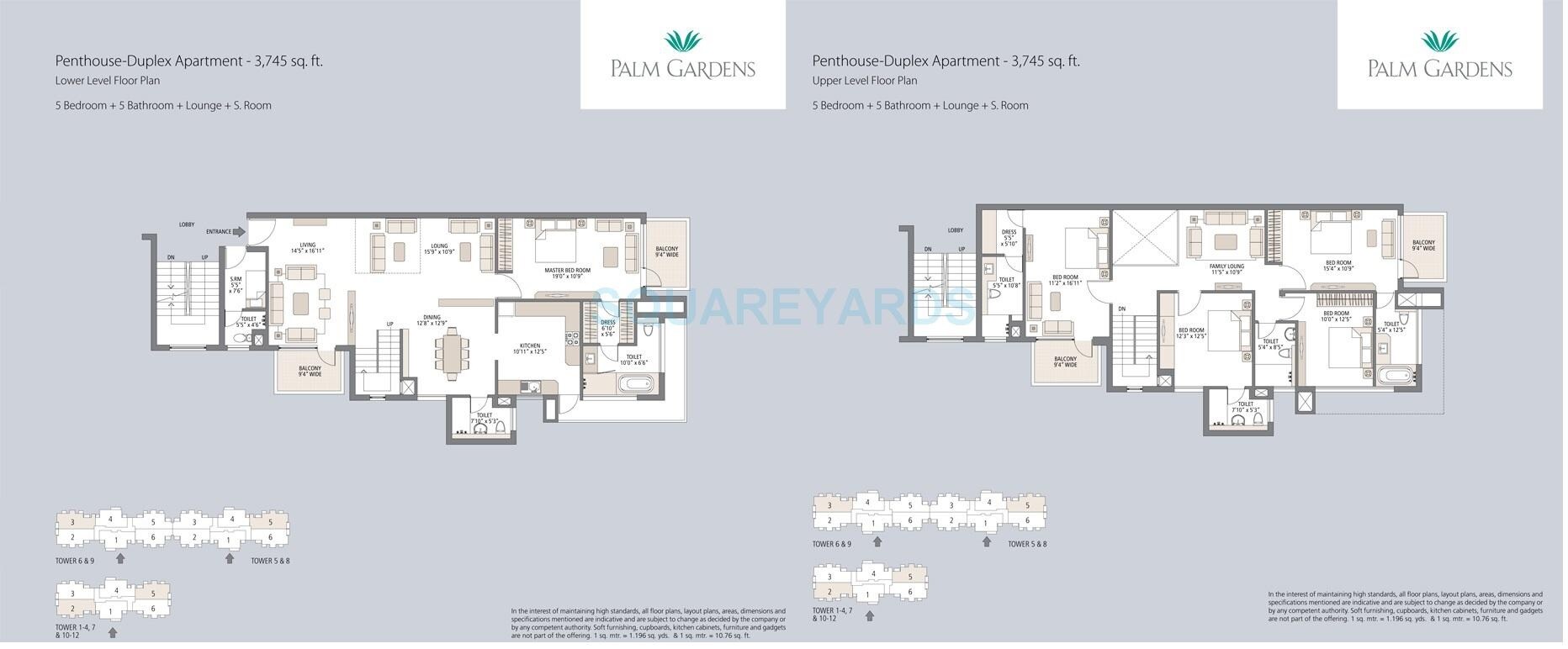 Floor plan of 5 BHK 3745 Sq. Ft. Apartment in Emaar Palm Gardens, Gurgaon
