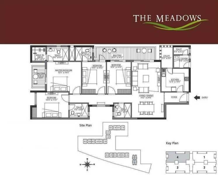Floor plan of 4 BHK 1980 Sq. Ft. Apartment in Emaar The Meadows, Gurgaon