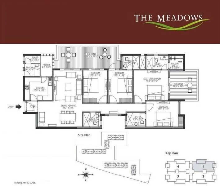 Floor plan of 4 BHK 2350 Sq. Ft. Apartment in Emaar The Meadows, Gurgaon