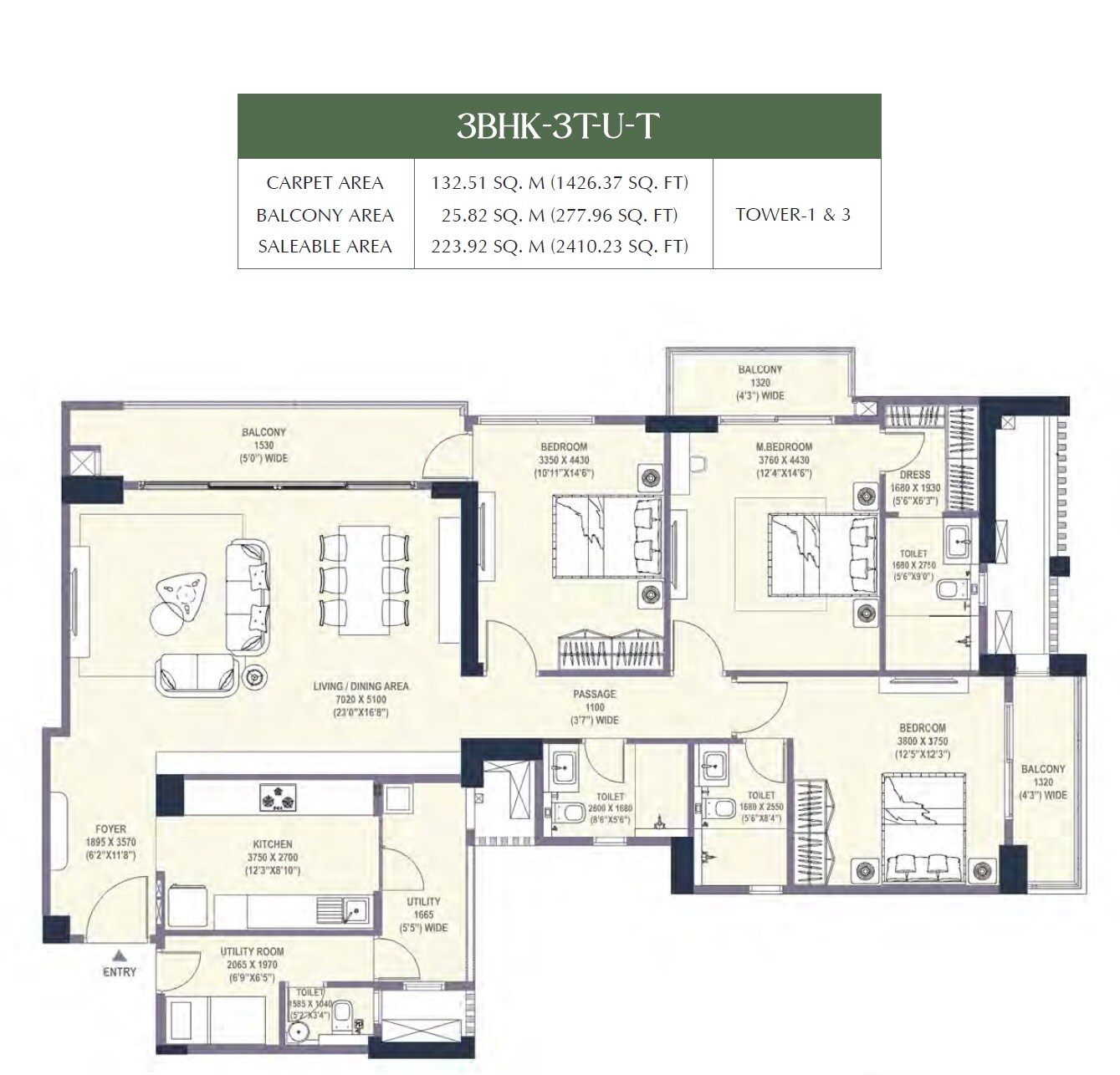 Other, emaar-urban-oasis 3 Bedroom 2410 Sq.Ft. Apartment In Sector 62 Gurgaon 9648874