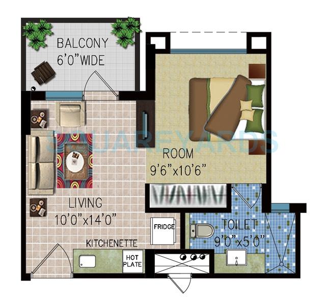 1 BHK 601 Sq. Ft. Studio