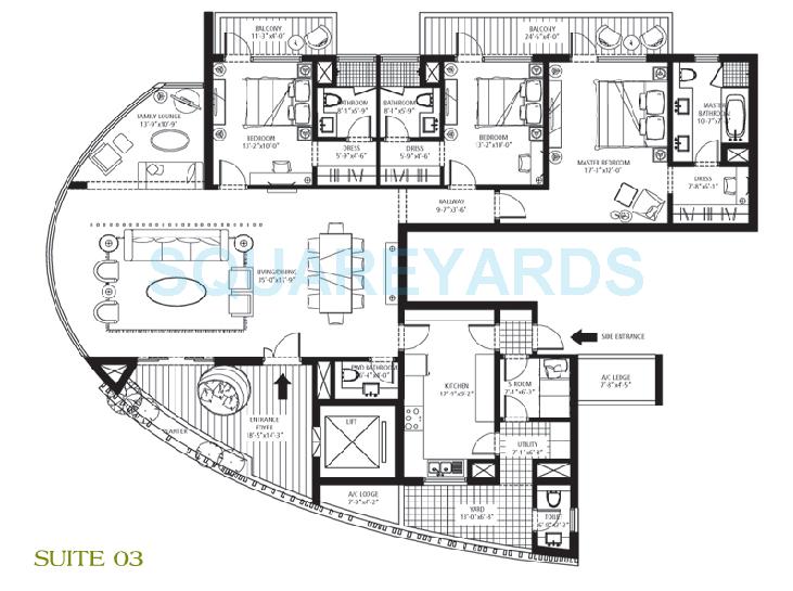 Floor plan of 3 BHK 3175 Sq. Ft. Apartment in Emaar The Palm Drive-The Sky Terraces, Gurgaon