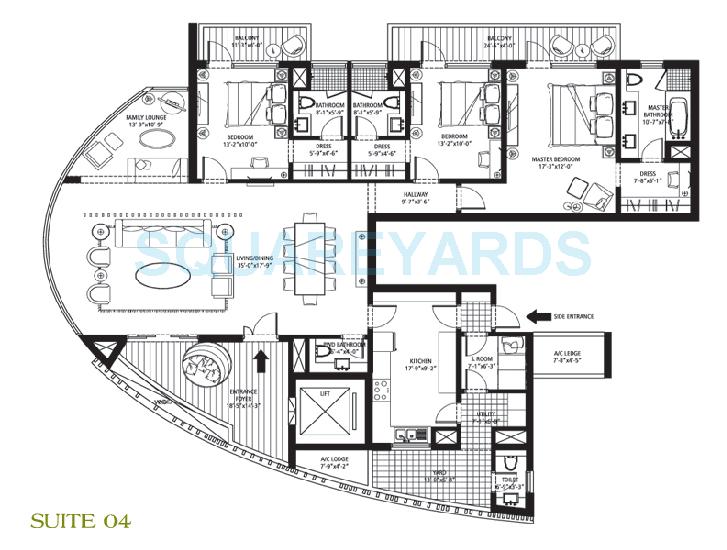 Floor plan of 3 BHK 3150 Sq. Ft. Apartment in Emaar The Palm Drive-The Sky Terraces, Gurgaon