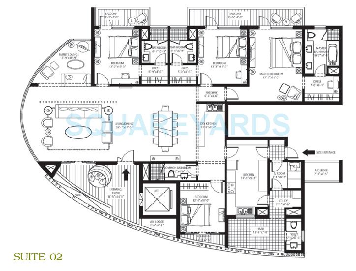 Floor plan of 4 BHK 3600 Sq. Ft. Apartment in Emaar The Palm Drive-The Sky Terraces, Gurgaon