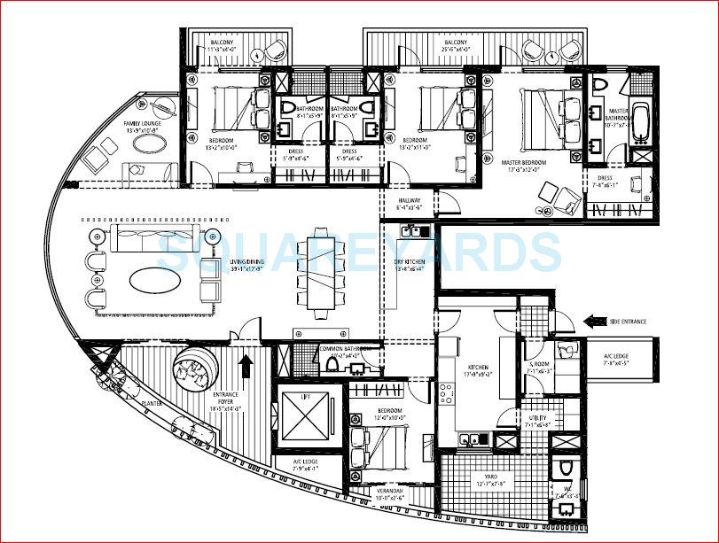 Floor plan of 4 BHK 3625 Sq. Ft. Apartment in Emaar The Palm Drive-The Sky Terraces, Gurgaon