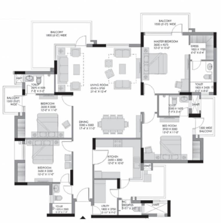 Floor plan of 4 BHK 2600 Sq. Ft. Apartment in Experion 108 Heights, Gurgaon