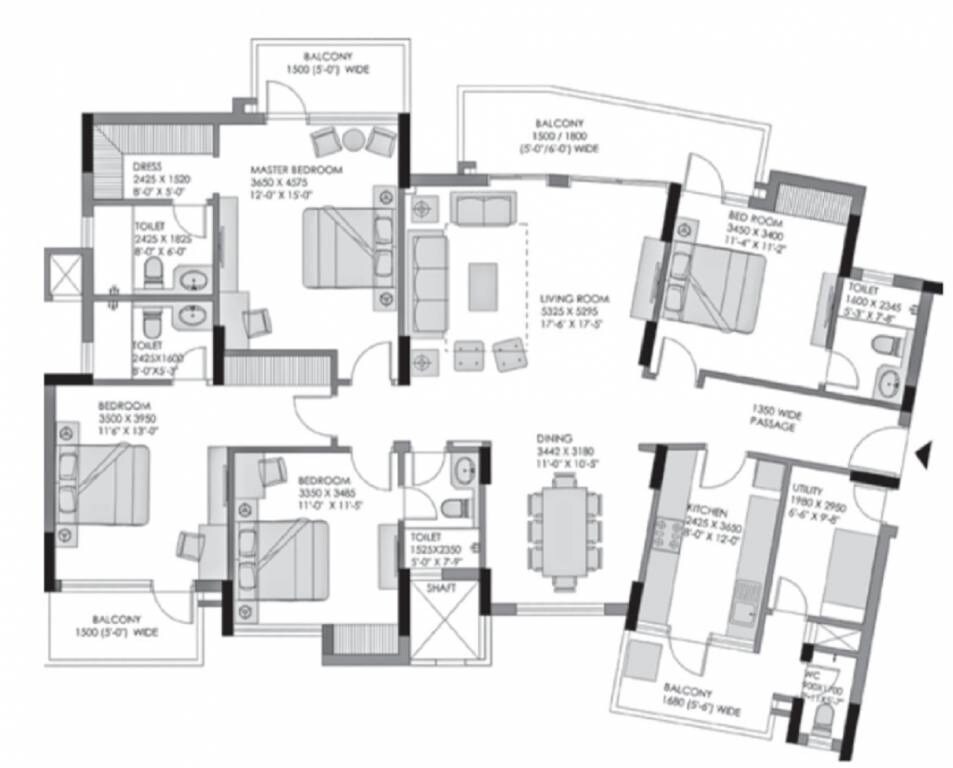 Floor plan of 4 BHK 3850 Sq. Ft. Apartment in Experion 108 Heights, Gurgaon