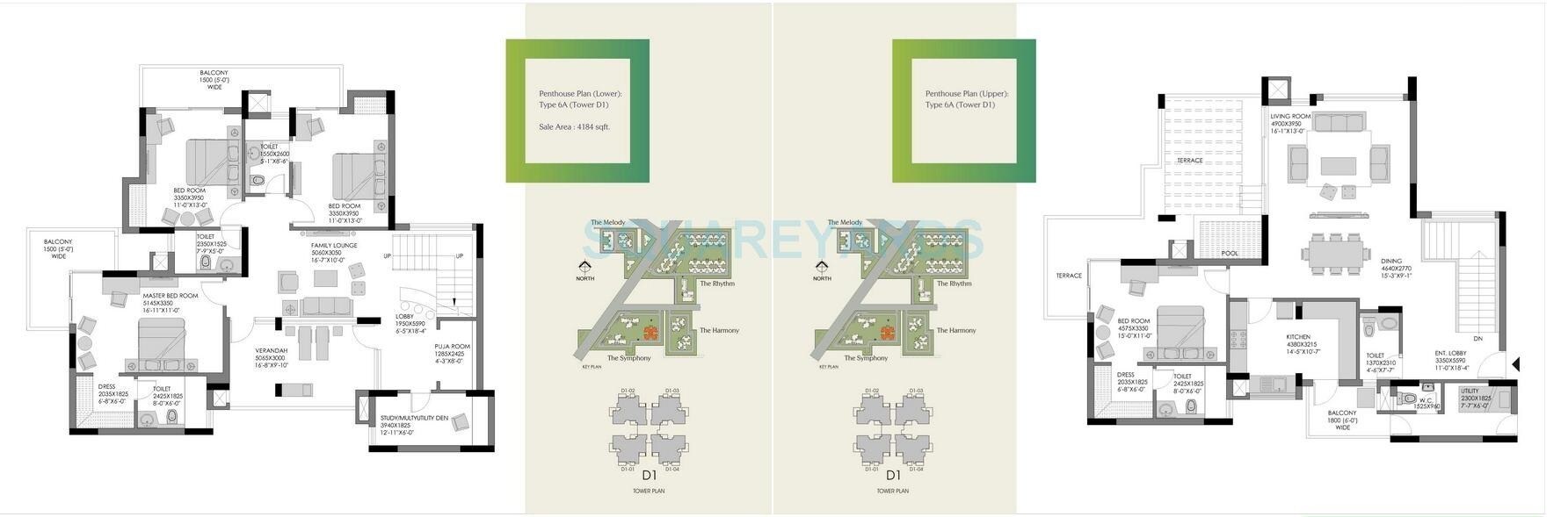 Floor plan of 4 BHK 4184 Sq. Ft. Penthouse in Experion The Heart Song, Gurgaon