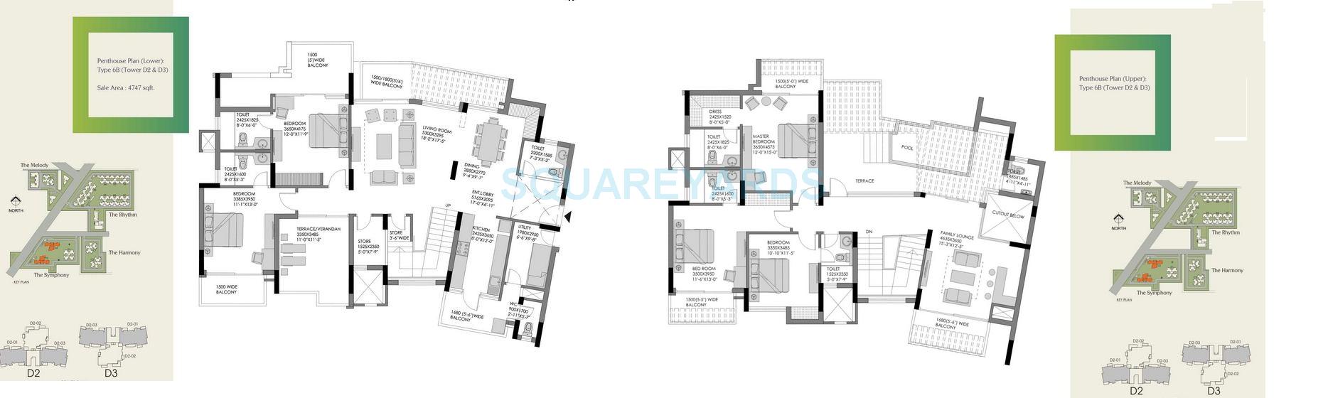 Floor plan of 5 BHK 4747 Sq. Ft. Penthouse in Experion The Heart Song, Gurgaon