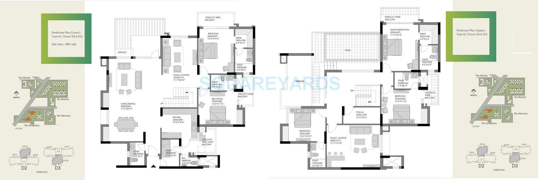 Floor plan of 5 BHK 4801 Sq. Ft. Penthouse in Experion The Heart Song, Gurgaon