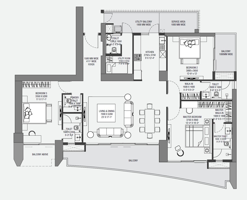 3 BHK 2800 Sq. Ft. Apartment in Experion The Trillion