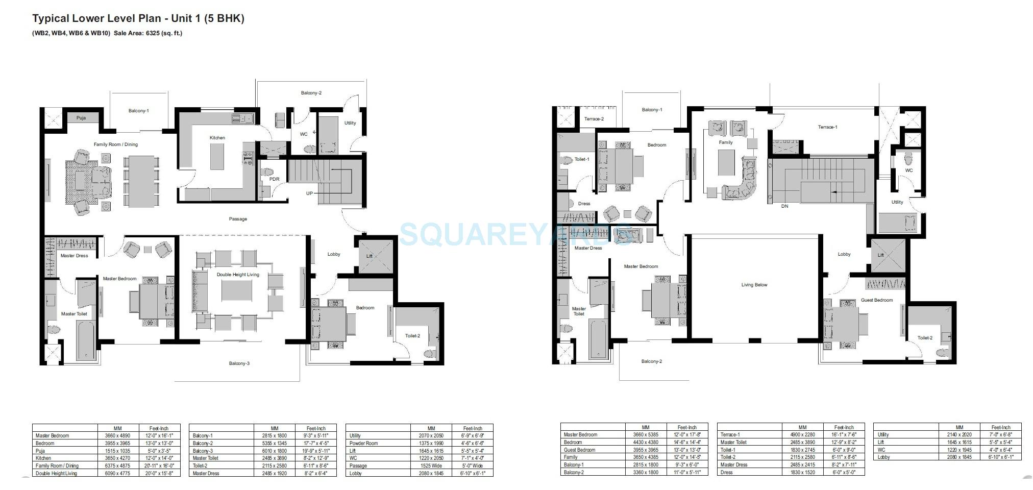 Floor plan of 5 BHK 6325 Sq. Ft. Penthouse in Experion Windchants, Gurgaon