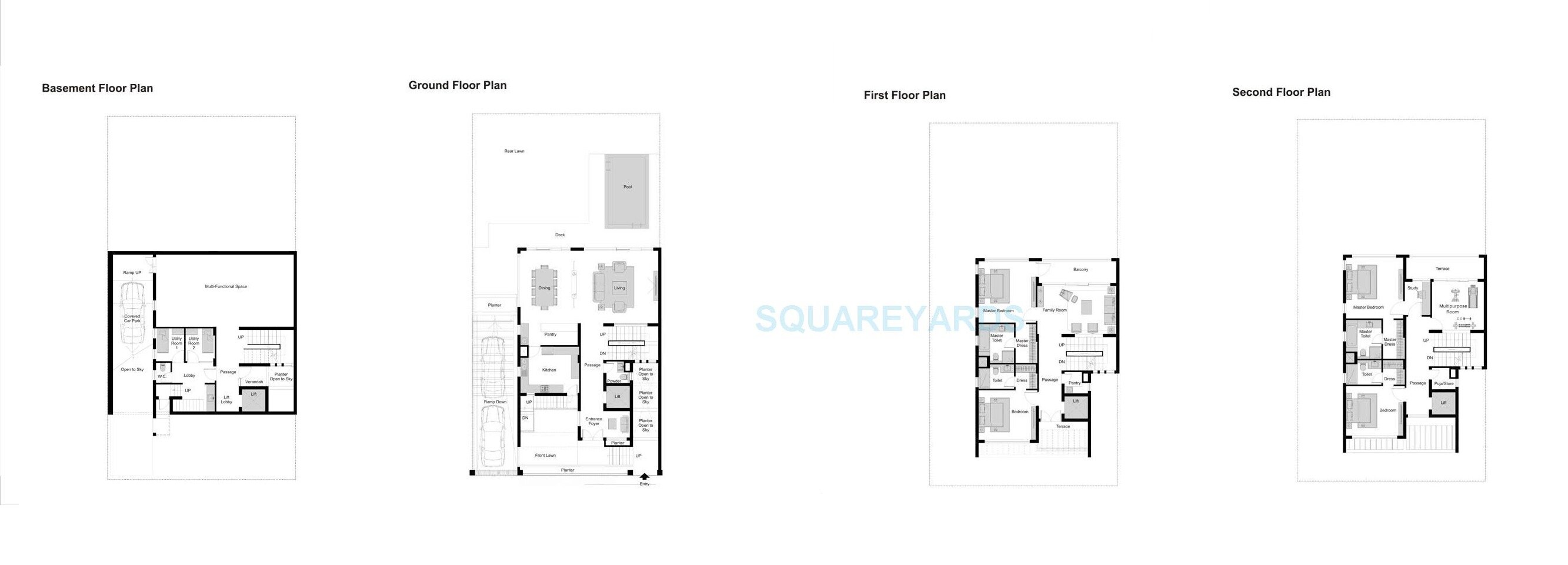 Floor plan of 4 BHK 6350 Sq. Ft. Villa in Experion Windchants, Gurgaon