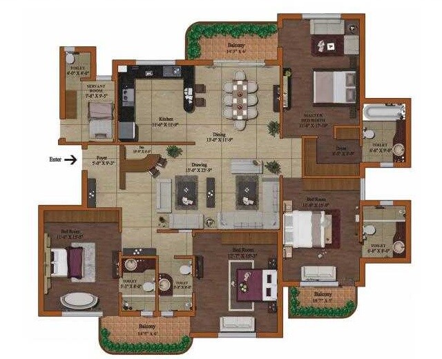 Floor plan of 4 BHK 3205 Sq. Ft. Apartment in Forte Point The Oliver Spire, Gurgaon