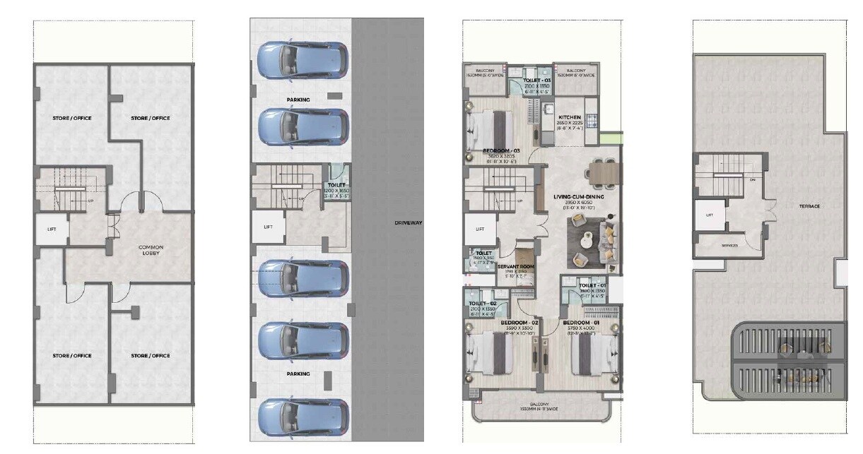 Floor plan of 3 BHK 1620 Sq. Ft. Ind Floor in Ganga Kashi Residences, Gurgaon