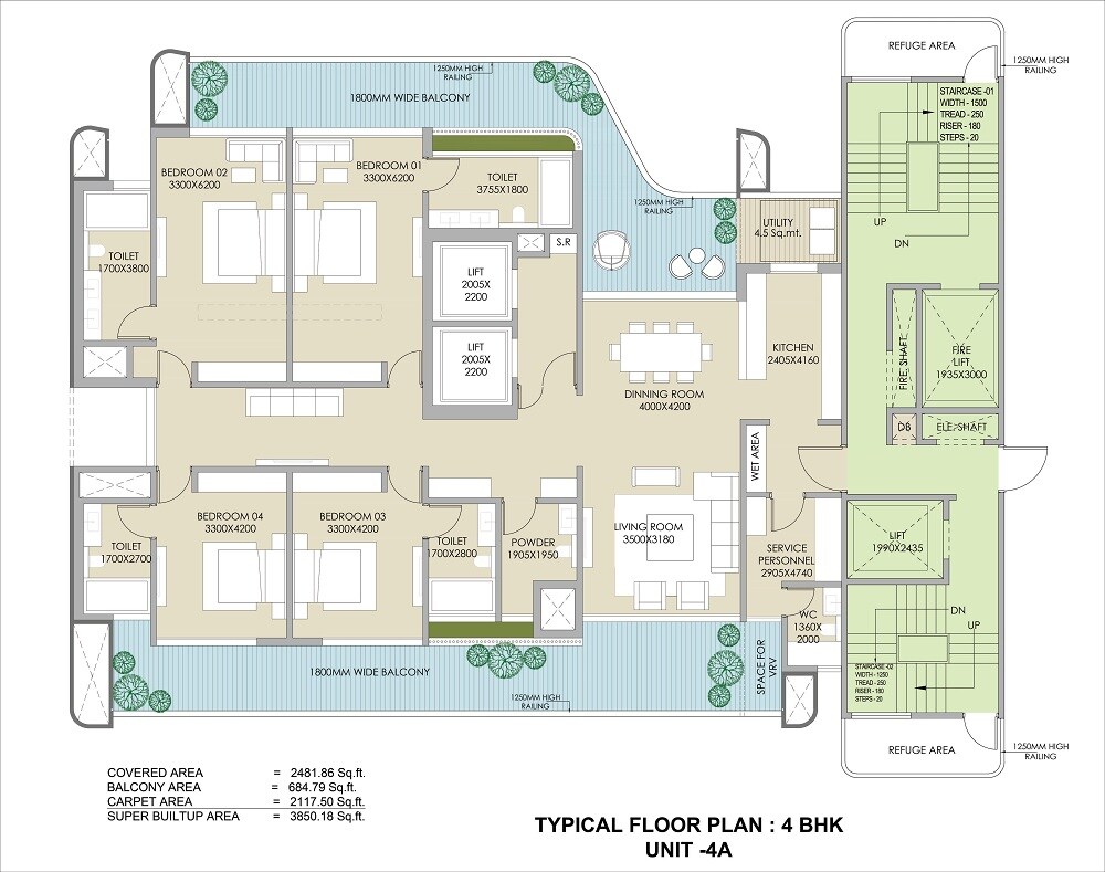 Floor plan of 4 BHK 3850 Sq. Ft. Apartment in Ganga Nandaka, Gurgaon