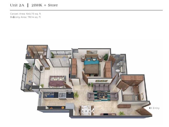 Floor plan of 2 BHK 646 Sq. Ft. Apartment in Ganga Tathastu, Gurgaon