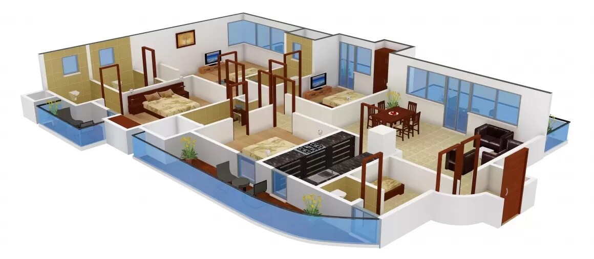 Floor plan of 4 BHK 2529 Sq. Ft. Apartment in Geoworks 1000 Trees, Gurgaon