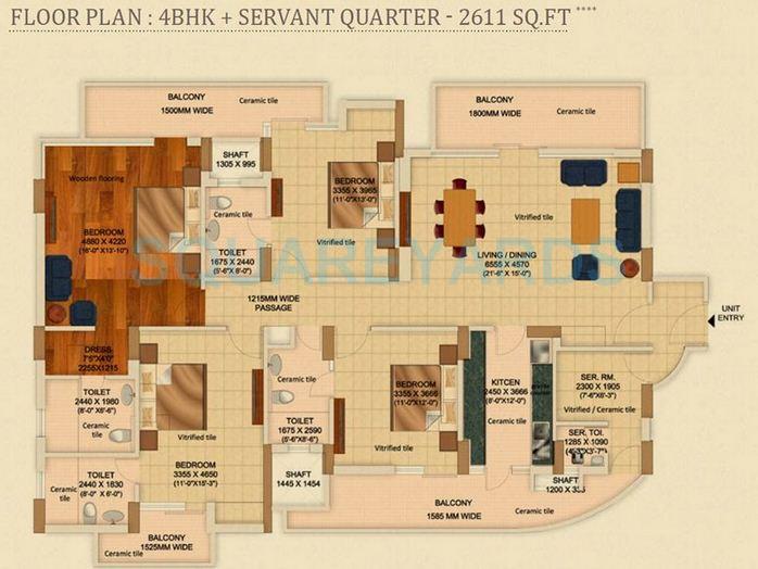 Floor plan of 4 BHK 2611 Sq. Ft. Apartment in Geoworks 1000 Trees, Gurgaon