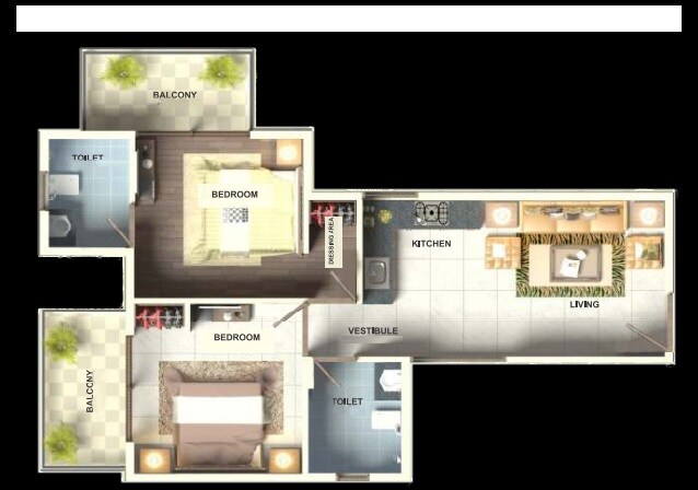 Floor plan of 2 BHK 780 Sq. Ft. Apartment in GLS Arawali Homes, Gurgaon