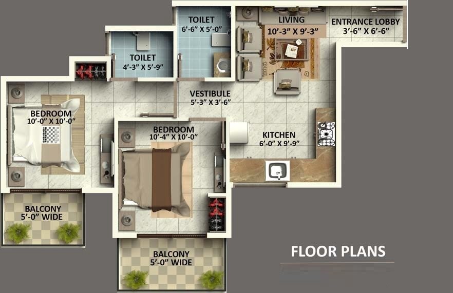 Floor plan of 2 BHK 645 Sq. Ft. Apartment in GLS Arawali Homes, Gurgaon