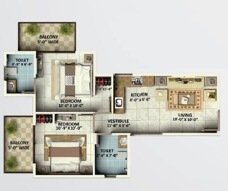 Floor plan of 2 BHK 576 Sq. Ft. Apartment in GLS Arawali Homes, Gurgaon