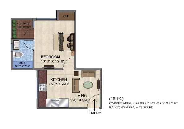 1 BHK 450 Sq. Ft. Apartment in GLS Avenue 51