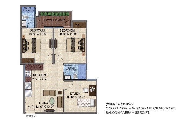 Floor plan of 2 BHK 856 Sq. Ft. Apartment in GLS Avenue 51, Gurgaon