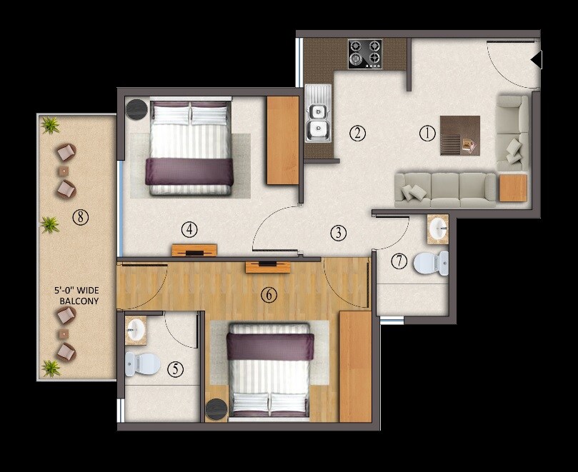 Floor plan of 2 BHK 529 Sq. Ft. Apartment in GLS Avenue 86, Gurgaon