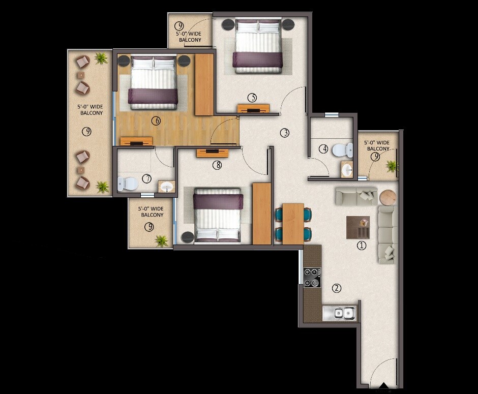 Floor plan of 3 BHK 783 Sq. Ft. Apartment in GLS Avenue 86, Gurgaon
