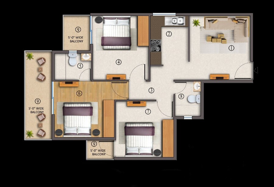 Floor plan of 3 BHK 1120 Sq. Ft. Apartment in GLS Avenue 86, Gurgaon
