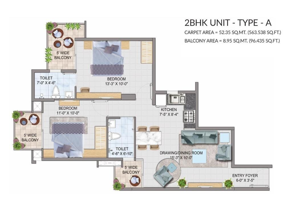 Floor plan of 2 BHK 660 Sq. Ft. Apartment in GLS South Avenue, Gurgaon