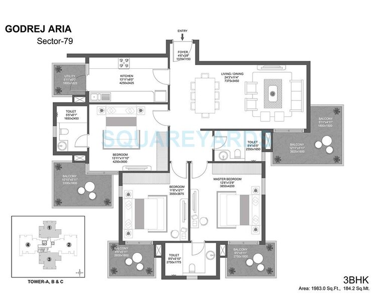 Other, godrej-aria 3 Bedroom 1983 Sq.Ft. Apartment In Sector 79 Gurgaon 8824796