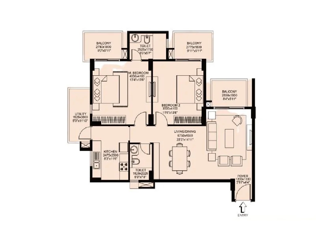 2 BHK 1650 Sq. Ft. Apartment in Godrej Arista