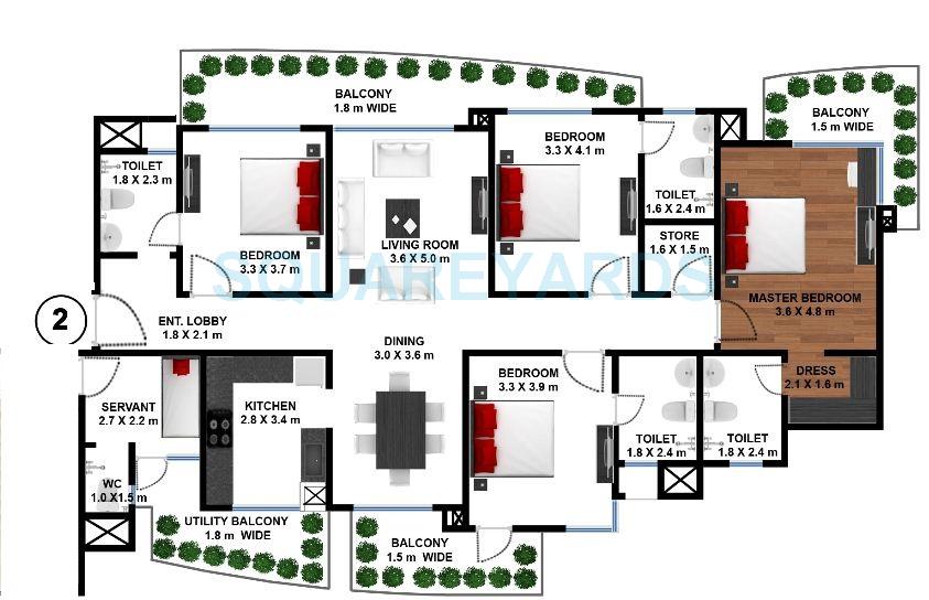 Floor plan of 4 BHK 2754 Sq. Ft. Apartment in Godrej Frontier, Gurgaon