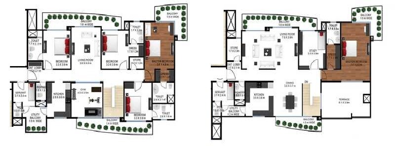 Floor plan of 4 BHK 4611 Sq. Ft. Penthouse in Godrej Frontier, Gurgaon