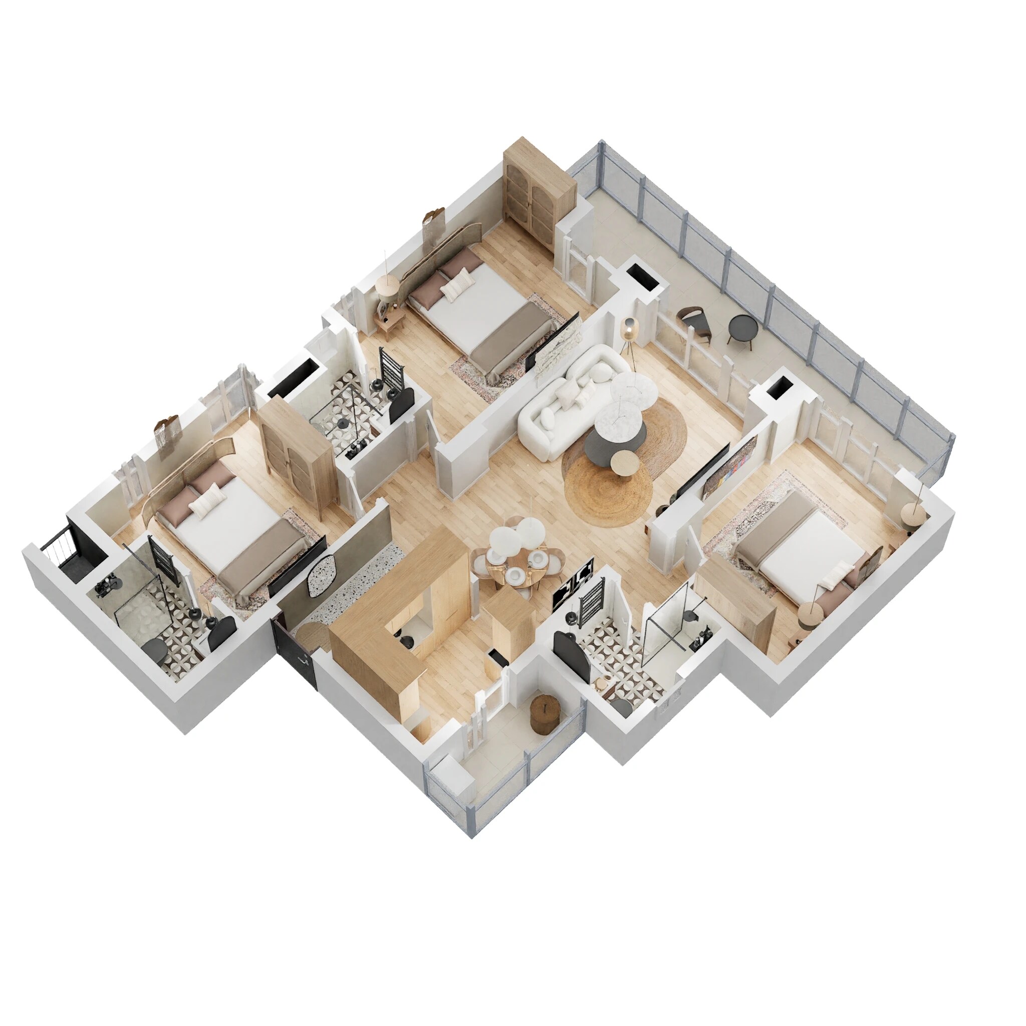 Floor plan of 3 BHK 1855 Sq. Ft. Apartment in Godrej Meridien, Gurgaon